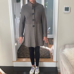 Saint James wool sweater coat with braided collar